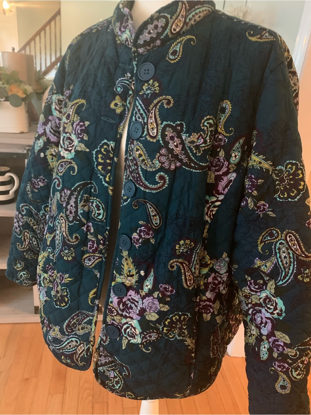 Pappagallo Teal Quilted Paisley Button-Up Jacket - Picture 4 of 10